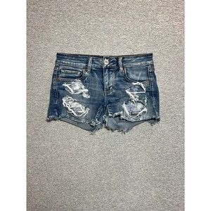 American Eagle Shorts Jeans Women 4 Midi Super Stretch Distressed  Blue Denim .